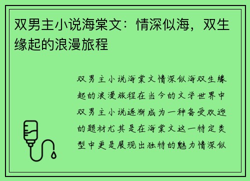 双男主小说海棠文：情深似海，双生缘起的浪漫旅程